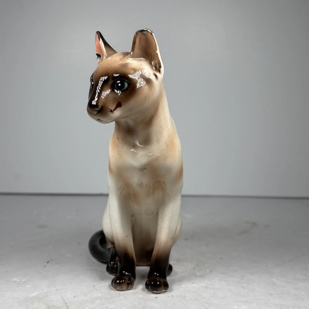 Vintage 1967 Chocolate Point‎ Siamese Cat Porcelain Figurine Japan